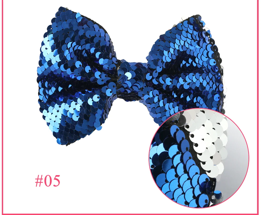 10pcs/lot 5" Big Reversible Sequin Bows With Clips Blingbling Rainbows With Alligator Clips Glitter Bows Hairpin