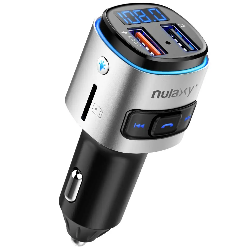 

Nulaxy FM Transmitter V4.2 Bluetooth Wireless FM Radio Car Bluetooth Adapter with QC3.0 Charge Support USB TF With Ambient Light