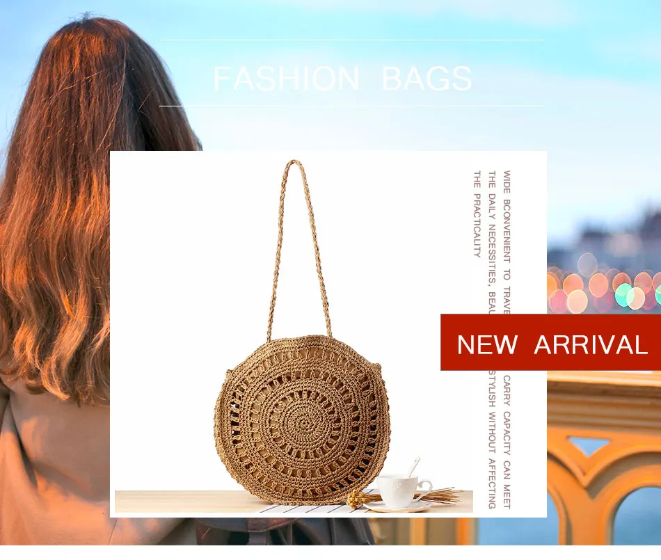 LUKATU соломенная сумка ручной работы, плетеная однотонная сумка на плечо, летняя круглая муфта большой емкости, сумка для женщин, Bolsa
