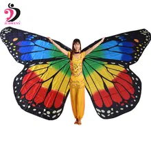 360 градусов вращающаяся бабочка шаль украшенная Женская Бабочка принт шифон пляжные шарфы Baju танец живота крылья бабочки