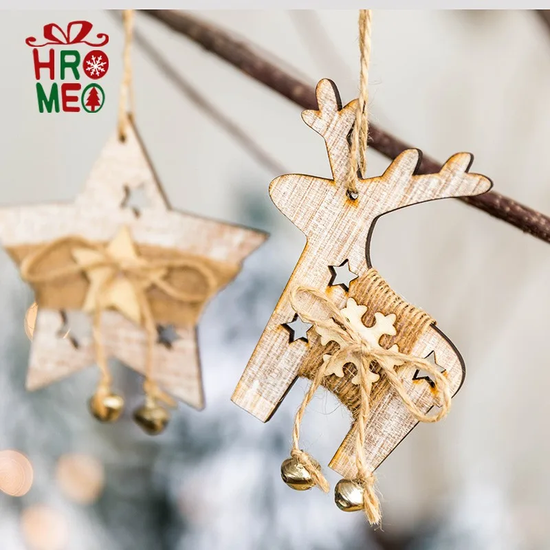 

Nordic ins wooden twine stars deer socks bells Christmas tree pendant ornaments Christmas decorations