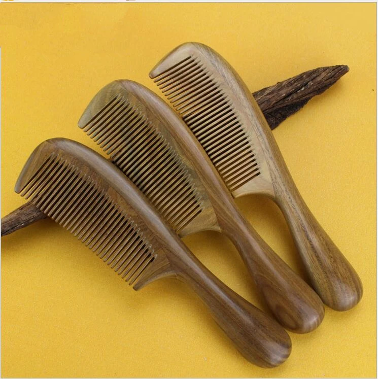 

2019 New Hairbrush Hot Sale Natural Handmade Green Sandalwood Boutique Comb Hairdressing Professional Health Care Wooden Combs