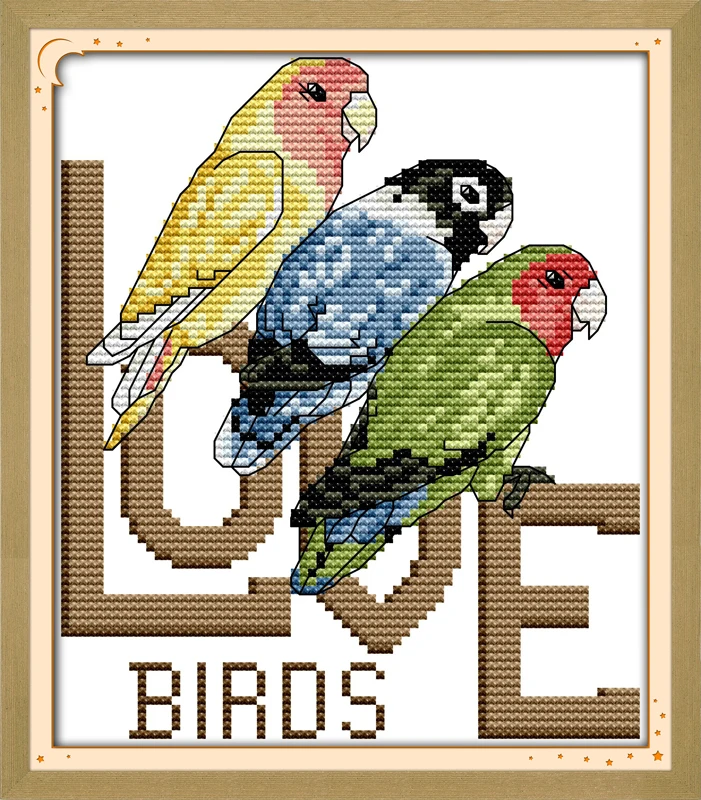 

Three parrots cotton DMC Animal cross stitch kits 14ct white 11ct printed embroidery DIY handmade needle work wall home decor
