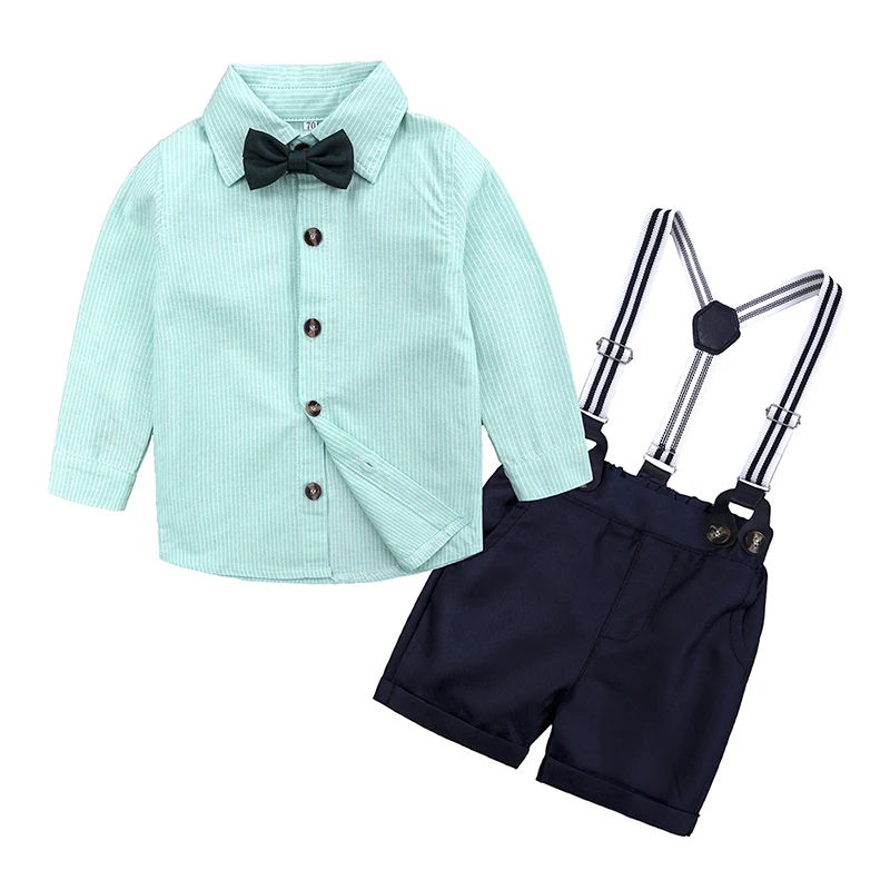 baby boy clothes long sleeve shirt with bow+overalls 2 pcs Gentleman Suits for 6-24M bebes party set wedding outfit |