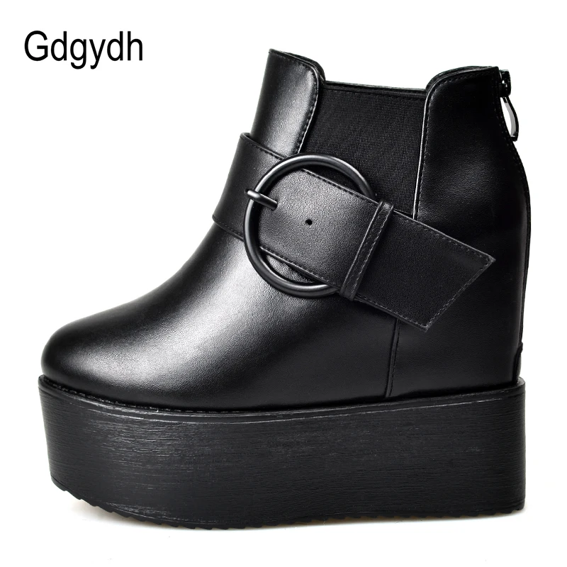 Женские ботильоны на платформе Gdgydh черные высоком каблуке с пряжкой и молнией