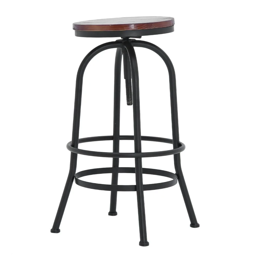 Adjustable Height Metal Vintage Bar Stool Wood Top Industrial Seat Kitchen Dining Chair Pipe Style Bar Stools Home Furniture