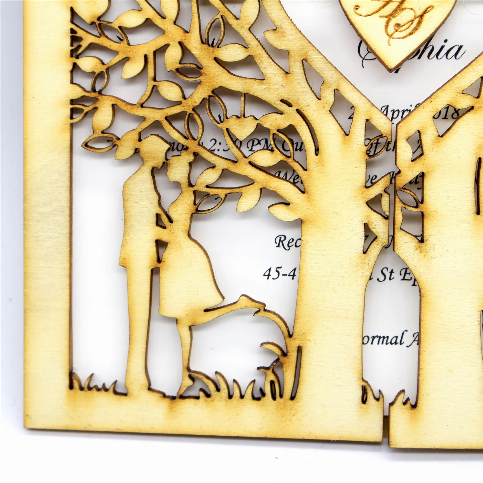  Rustic Wedding Invitation Wood Invitation Paper Invitation Cut Out Tree Tree of Life Engraved Heart - 33045367169