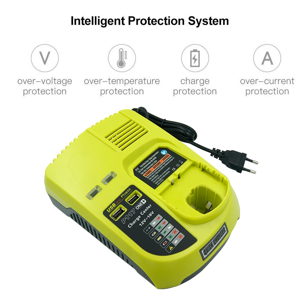 Ni Mh Li Ion 9 6 В 12 14 4 18 в макс. зарядное устройство для Ryobi P100 P102 P108 RB18L40 P117 One Plus + 2 порта