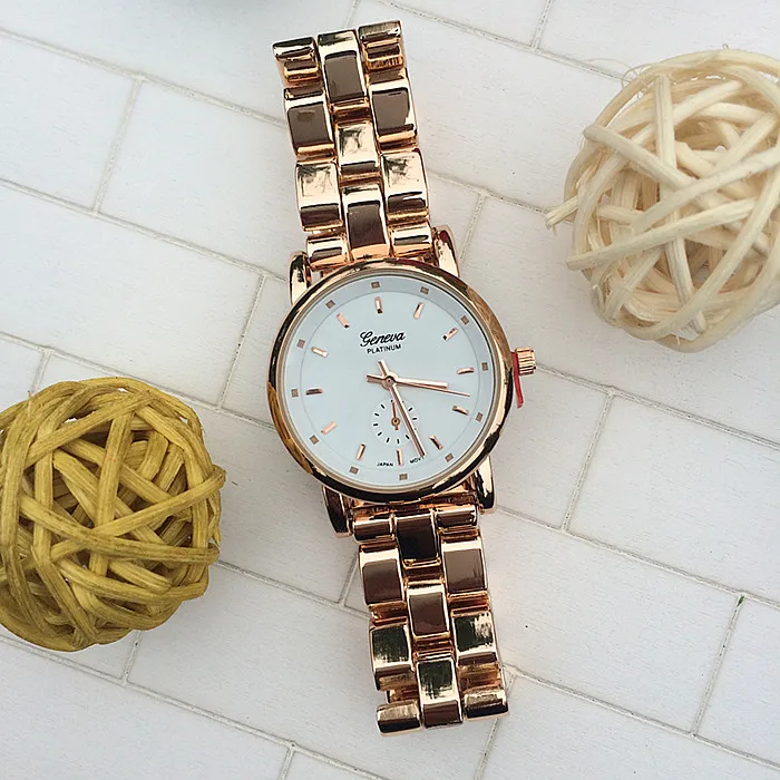 Новинка чистый классический высокой полированный браслет часы, 7 цветов простые Цвет циферблатом Роскошные Женева Для женщин Нержавеющая сталь часы - Цвет: Белый