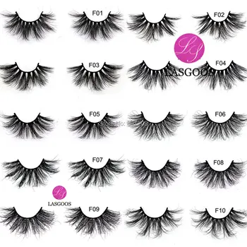 

LASGOOS 50 Pairs 25mm Long 3D Mink Eyelashes 10 STYLE for Choose 100% Siberian Dramatic Look Handmade Strip Lashes Extension F#