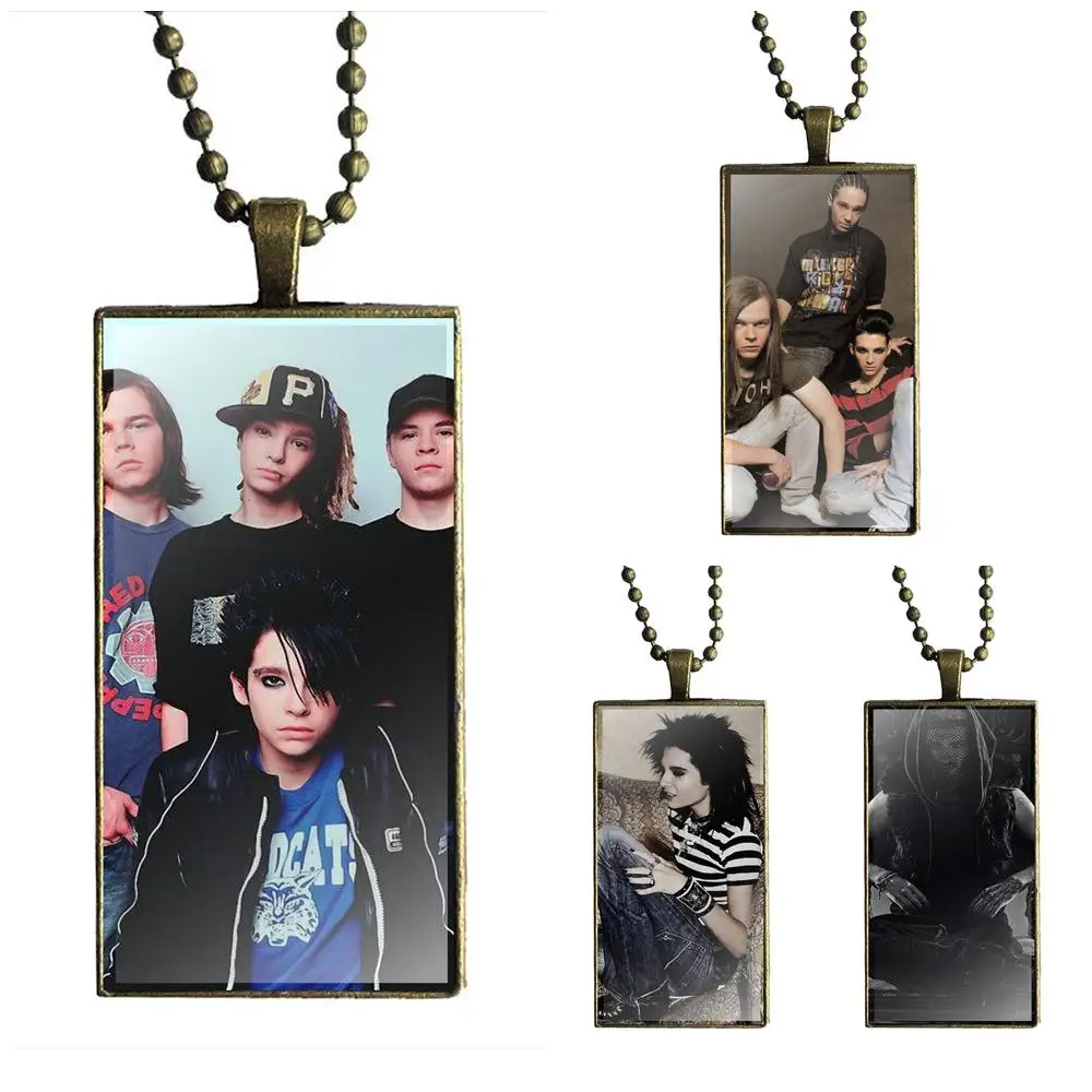 

EJ Glaze Germany Famous Rock Band Tokio Hotel For Women Wedding Glass Cabochon Pendant Necklace Rectangle Fashion Necklace