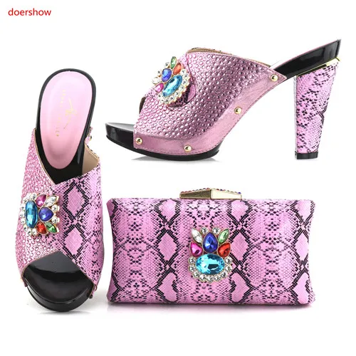 

doershow 2018 New African shoes and bag set for party Italian shoes with matching bag new design ladies bag with pink HA1-34