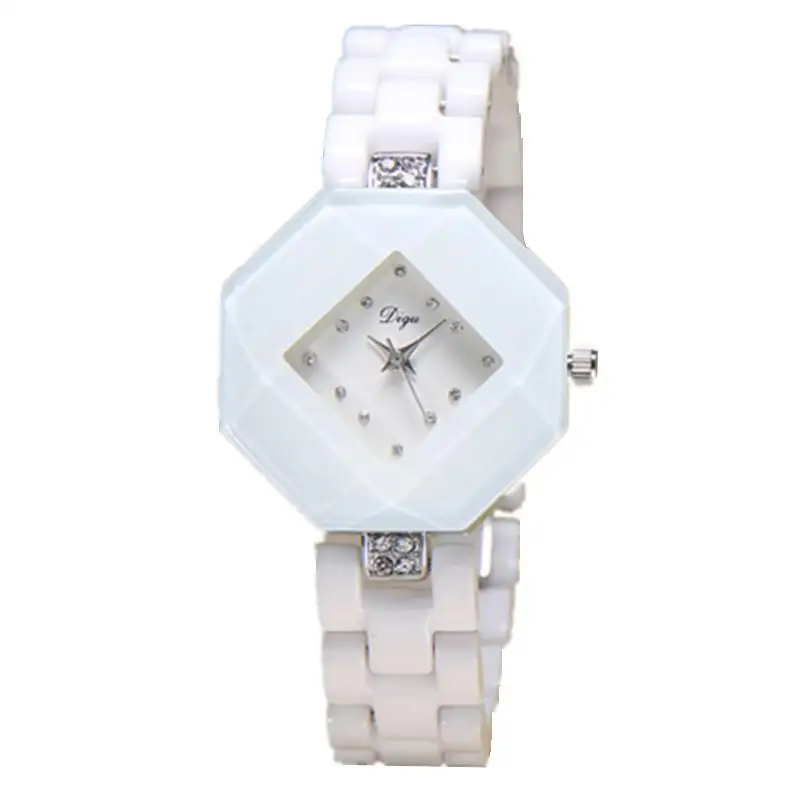 Керамические часы модные повседневные женские кварцевые часы mujer DIGU брендовые Роскошные наручные часы с бриллиантами Девушка элегантное платье часы - Цвет: Белый