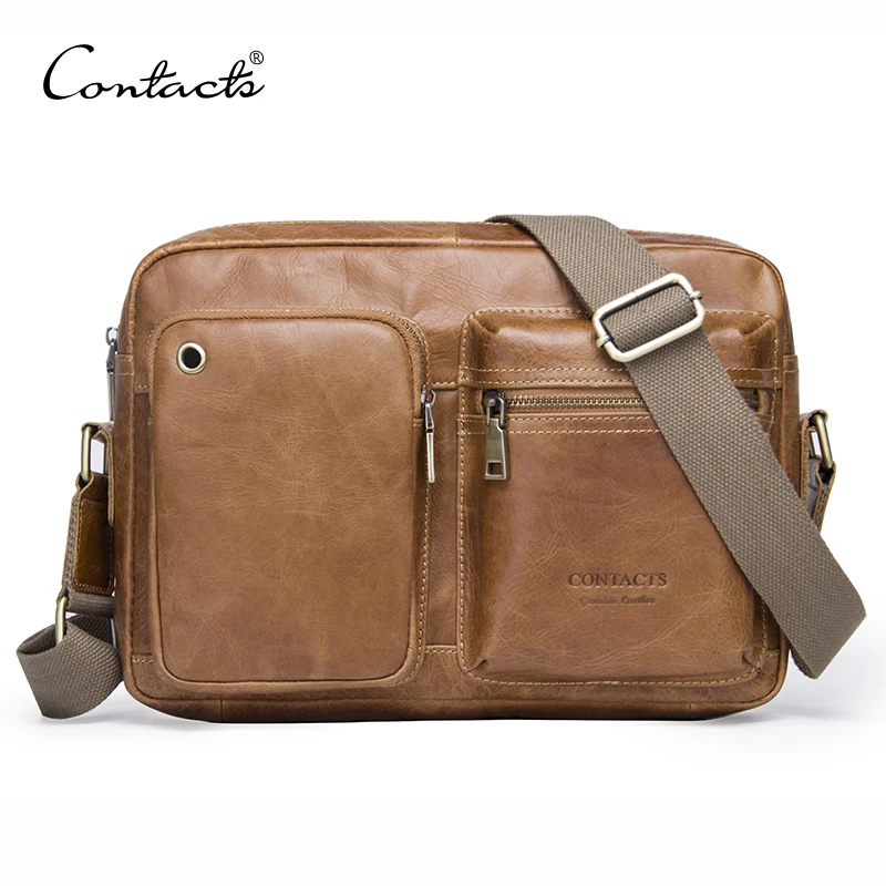 Contact's Genuine Leather Men's Shoulder Bag Man Bolsa Male Bag Fashion