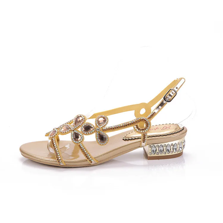 2017 New Summer Womens Gold Elegant Shoes Heels Crystal Diamond Flat Bridal Wedding Sandals For Ladies Online11