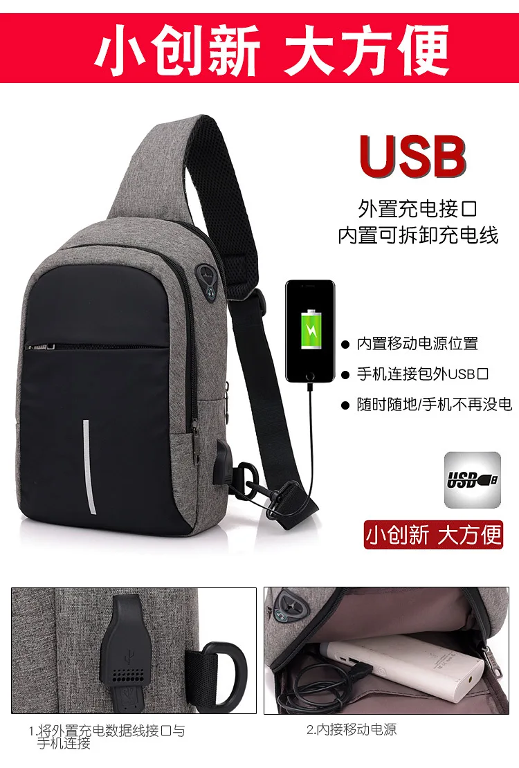 USB зарядка сумка для мужчин курьерские сумки Мужская сумка через плечо Bagpack Сумки через плечо sacoche homme WBS656