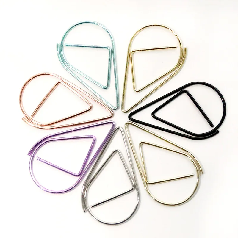 

10 pcs/lot Cute Rose Gold Binder Clips Kawai Paperclip Creative Waterdrops Metal Clamps For Message Office School Supplies