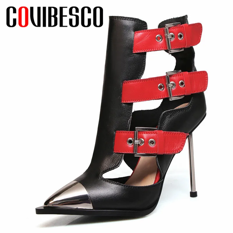 

COVIBESCO Fashion Punk Pointed Toe Strange Style Women Ankle Boots Summer Pumps Night Club Shoes Woman Buckle Motorcycle Boots