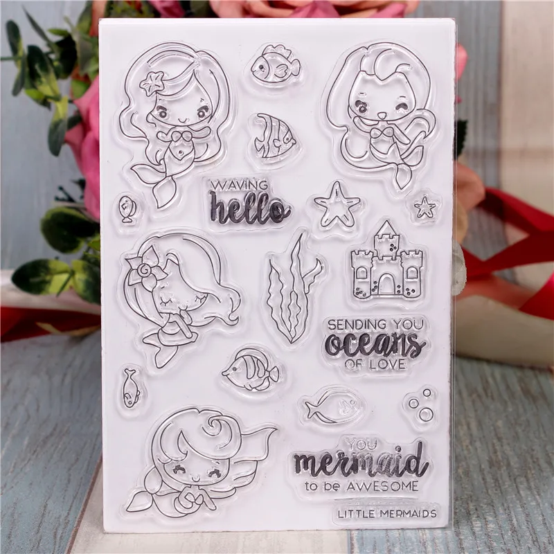 

Rubber Silicone Clear Stamps for Scrapbooking Tampons Transparents Seal Background Stamp Card Making Diy Cartoon mermaid Stempel