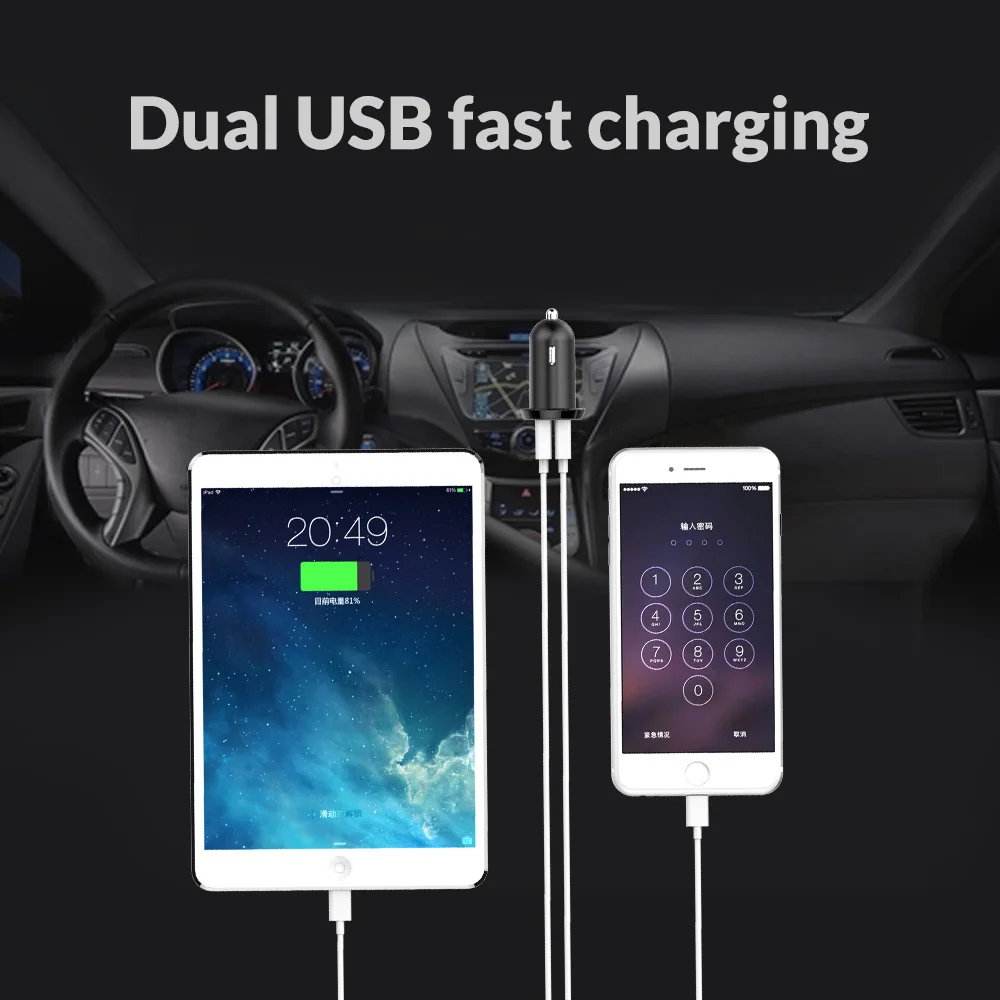 ORICO Dual USB Автомобильное зарядное устройство 2.4A интеллектуальное выходное 17 Вт Зарядное устройство для мобильного телефона прикуриватель DC 12-24 В