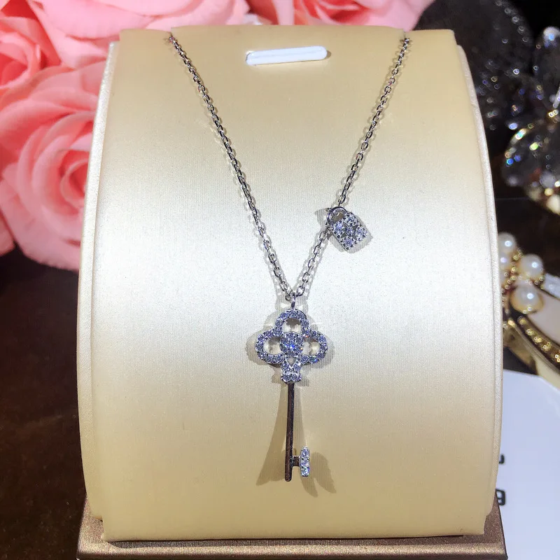Качественное циркониевое декоративное ожерелье для женщин,, все подходящие классические формы ключей, 925 пробы серебряная подвеска