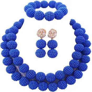 

Royal Blue African Weddding Beads Simulated Pearl Necklace Sets Costume Jewelry Set 2ZQQ03