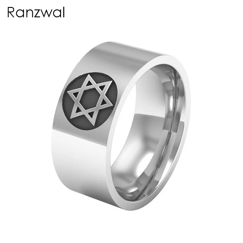 Best Ranzwal 8mm Stainless Steel Star of David Rings for Men Women King Queen Couple Rings Titanium Steel Jewelry US SIZE 6~13 ARI195