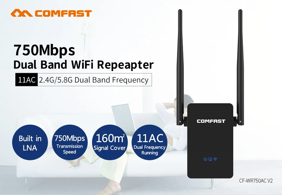 750 Мбит/с wi-fi ретранслятор 802.11AC COMFAST Dual Band 2,4G/5,8G wi-fi роутер беспроводной booster CF-WR750 v2 ac wi-fi ретранслятор маршрутизатор