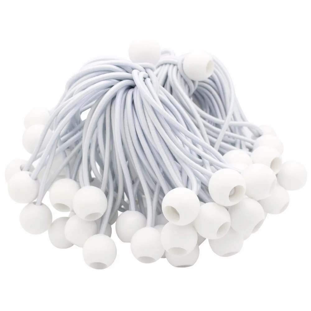 

50PC Ball Bungee Cord 6 Inch Tie Down White Bungee Ball Ties Cord Ends 6" Ball Dia.22mm*H18.5mm