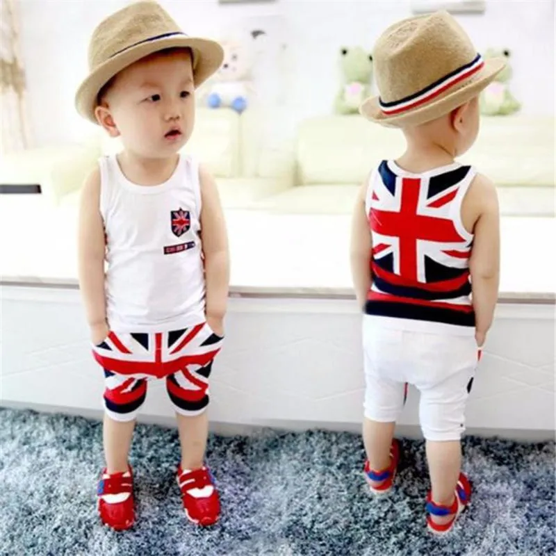 

Baby Boy Summer Clothes Sleeveless Union Jack Outfits Vest Tops Pants Set Clothes Vetement Enfant Garcon Toddler Boy Clothes2019
