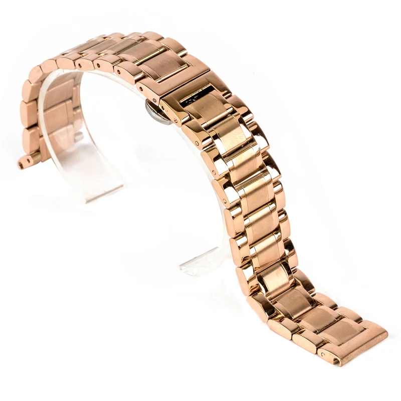 Shellhard New High Quality Silver Black Rose Gold Watchband Stainless Steel Butterfly Clasp Buckle Straight End Watch Band Strap