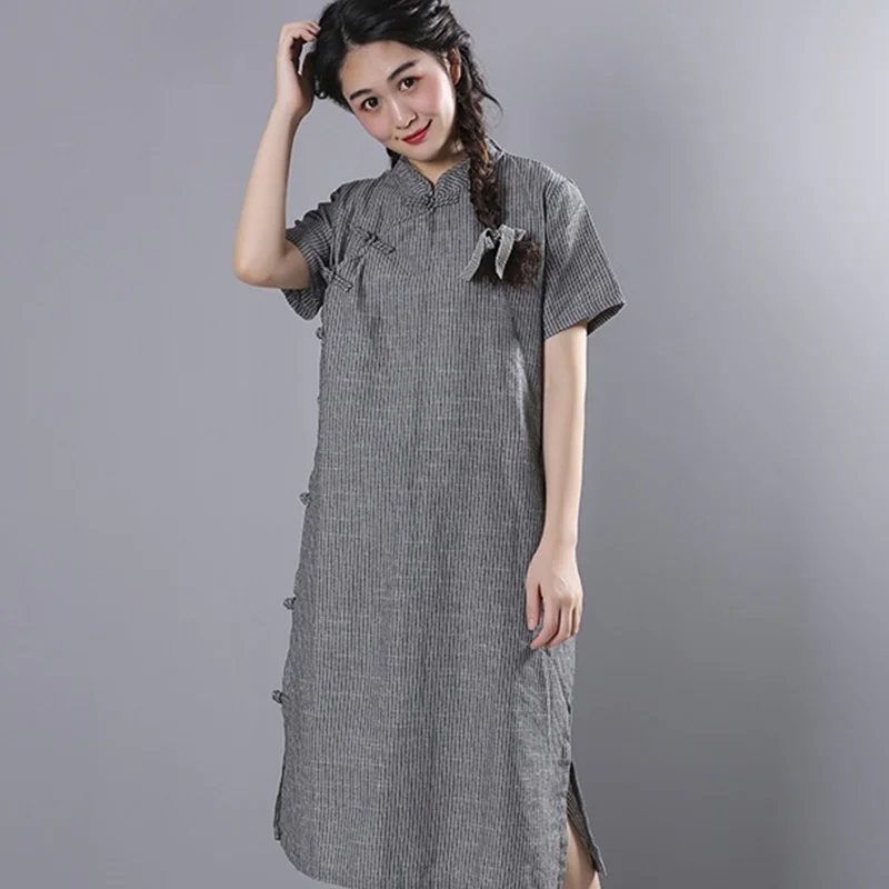 Элегантные китайские платья Cheongsam Qipao народное Платье женское Ретро восточное платье свободные полосатые летние платья TA1551