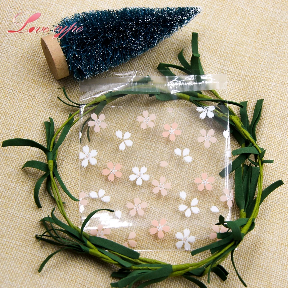 Plastic Bags 100PCS Cherry Blossoms Candy Cookie Self-Adhesive For DIY Biscuits Snack Baking Package Decor Kids Gift Supplies