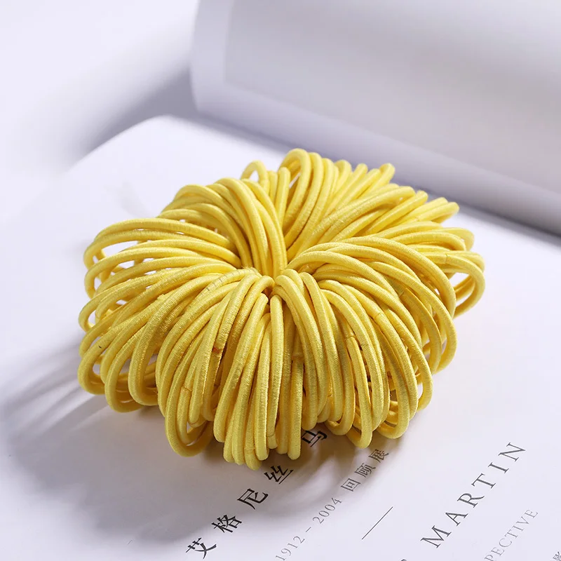 Цвет: желтый New 100PCS/Lot Girls Candy Colors Nylon 3CM Rubber Bands Children Safe Elastic Hair Bands Ponytail Holder Kids Hair Accessories - Цвет: Цвет: желтый