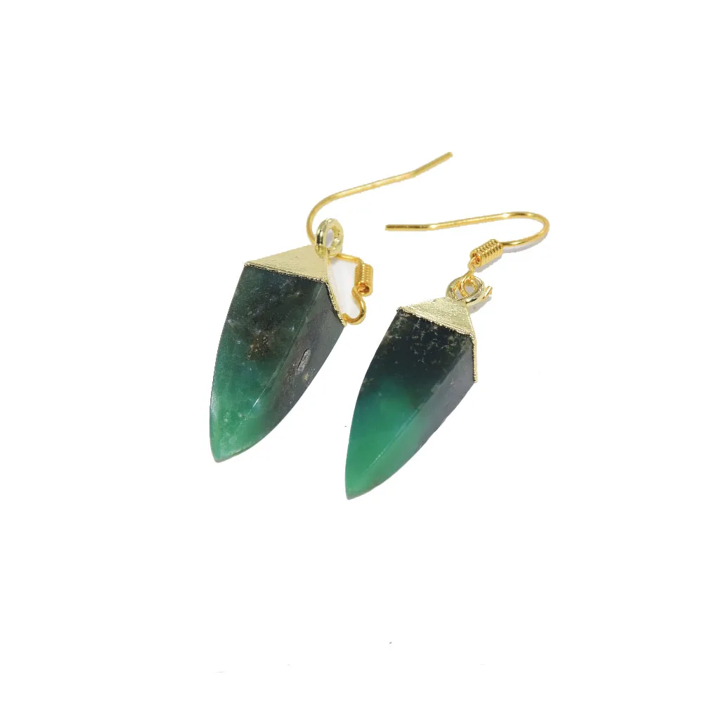 

Free Shipping Christmas Jewelry Natural Australian stone gold drop charms earrings big green chrysoprase dangle earrings women