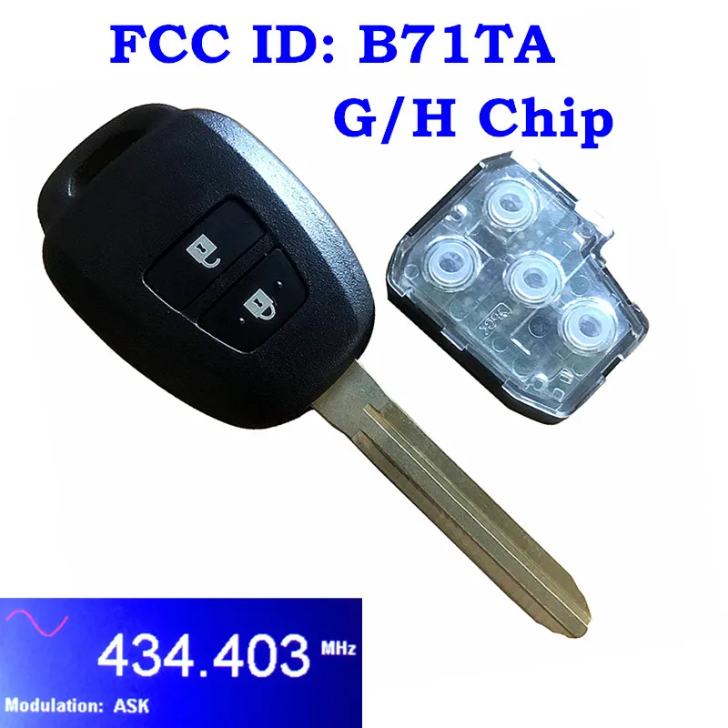 Для Toyota Yaris RAV4 2012- FCC ID: B71TA 2 кнопки дистанционного управления головкой брелок 434 МГц G чип H чип