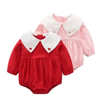 

2019 Spring Newborn Baby Girls Cotton Peter pan Collar Heart Princess Party Bodysuits Kids Infant Jumpsuits roupas de bebe