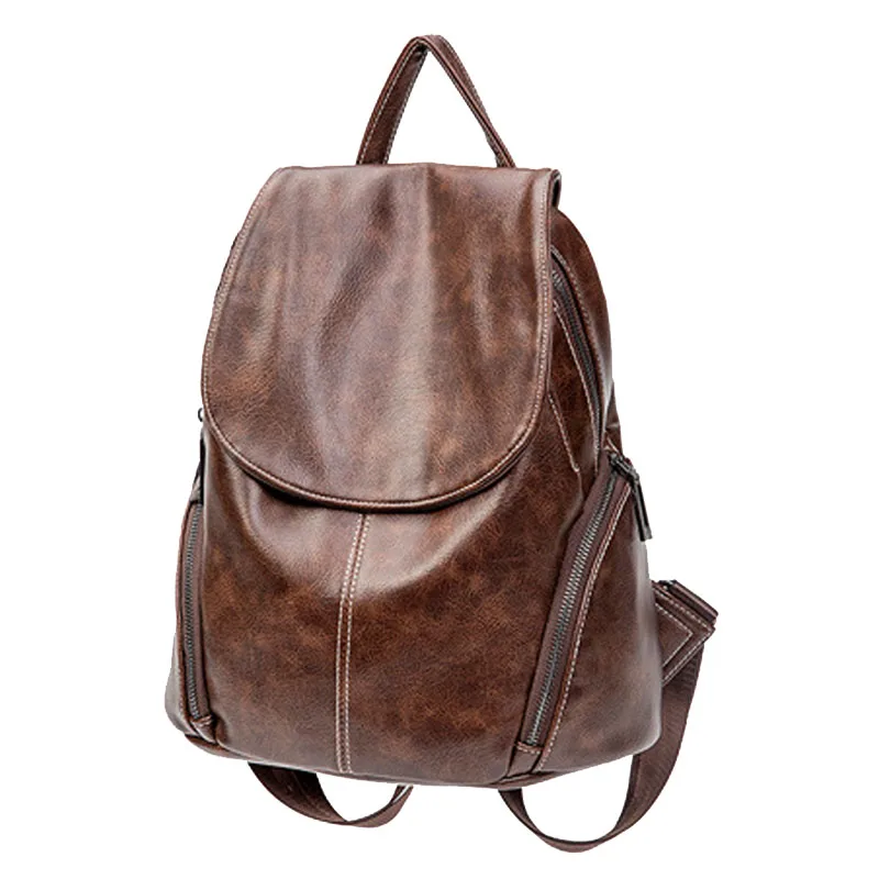 Casual backpack women soft PU leather travel shoulder bag black brown