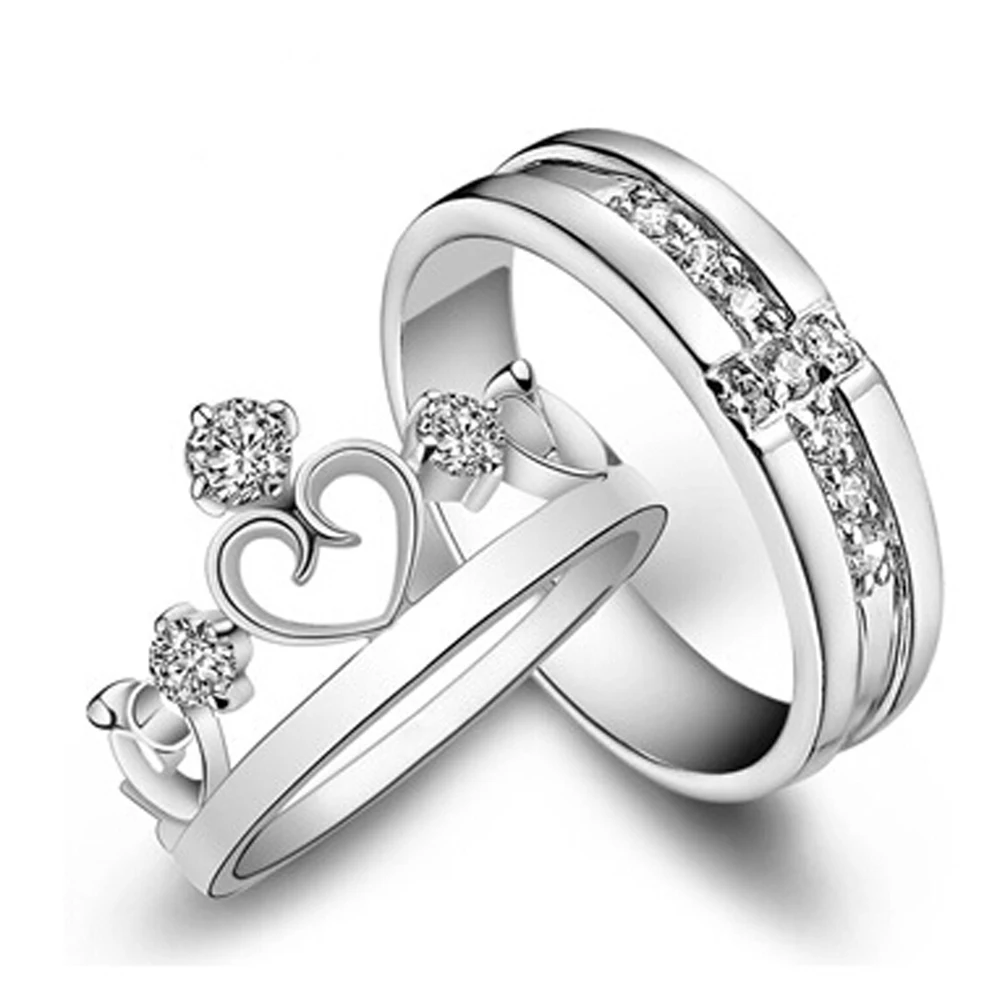 1 Pair =2pcs Silver Plated Ring Jewelry Engagement Love Crown Cross