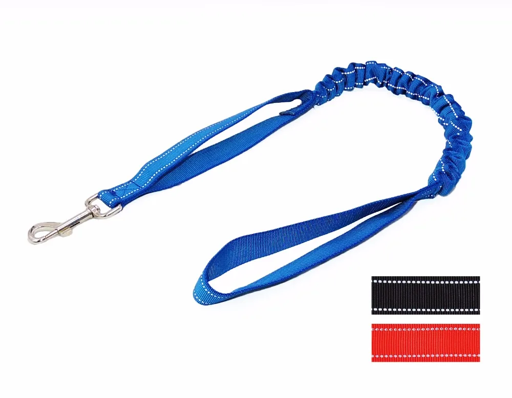 

Pet Dog 2 Double Handles Lead Nylon Reflective Leash with Stretchable Nylon Bungee .Short Leash to Great Cotrol.Medium