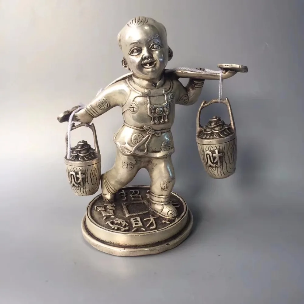 

Chinese hand carved Ming Dynasty Emperor Xuande Emperor White Copper Good Luck Boy
