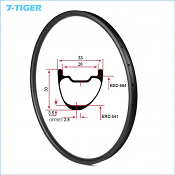

7-tiger 27.5 er 33 mm wide offset clincher newest Hookless Clincer 650B asymmetry carbon mtb bike rimsTME730