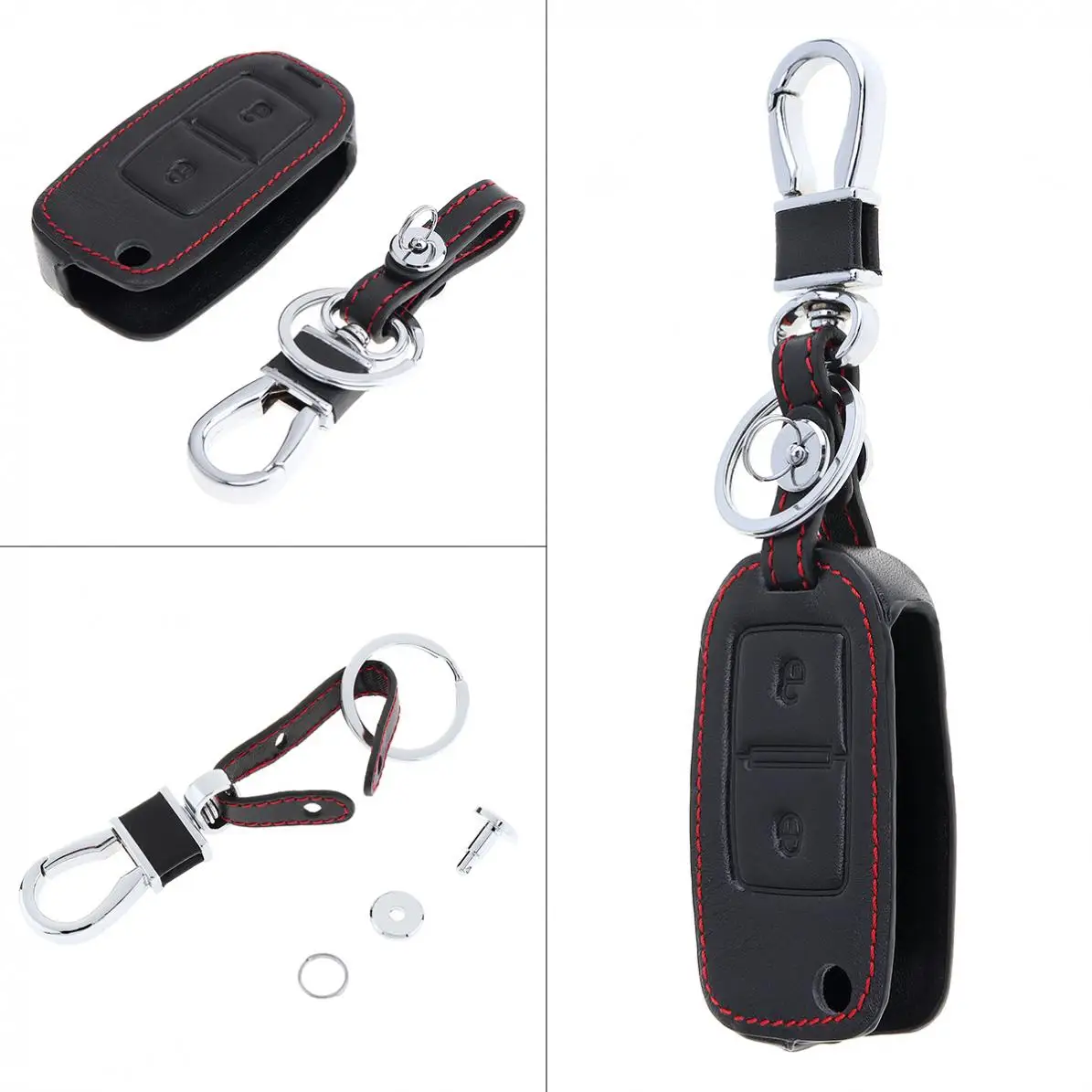 

3D Leather Car Key Cover Protector Holder with Hanging Buckle for Volkswagen BORA GOLF MK4 / Amarok Pick Up Truck