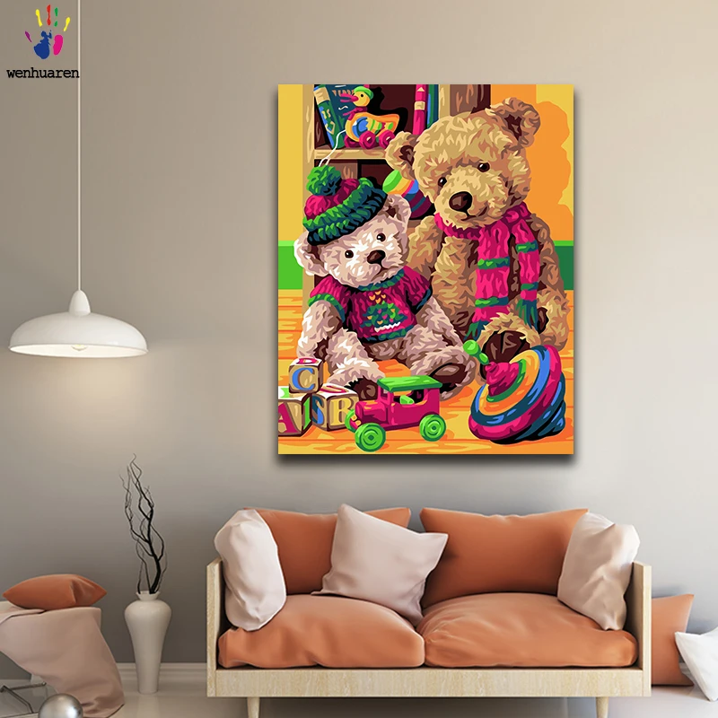 

Diy paint by numbers picture paintings by numbers with kits Doll bear children Children's room decorative hanging pictures gift