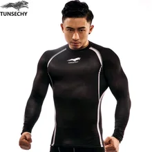 Muscle Men Compression Tight Skin Shirt Long Sleeves 3D Prints TUNSECHY brand Fitness Base Layer Weight