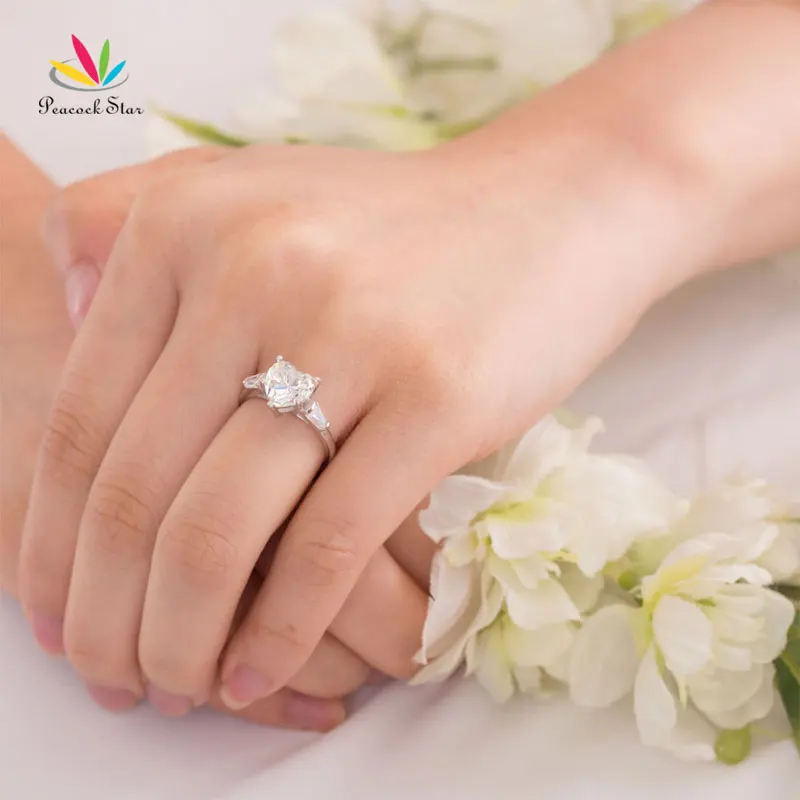 Павлин звезда Твердые 925 пробы серебряные свадебные кольцо для помолвки 2 карат сердце ювелирные изделия создан Diamante CFR8279