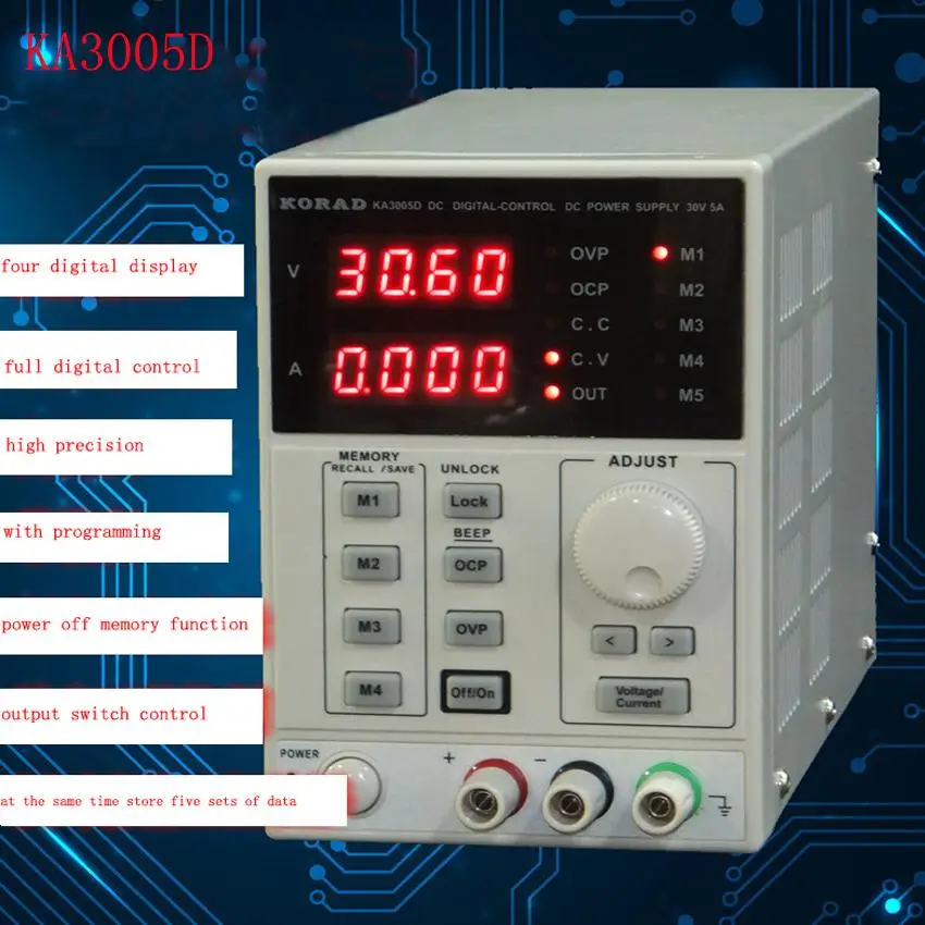 KA3005D Высокоточный Регулируемый цифровой источник питания постоянного тока mA 0~ 30 V 0~ 5A для лаборатории научно-исследовательского обслуживания