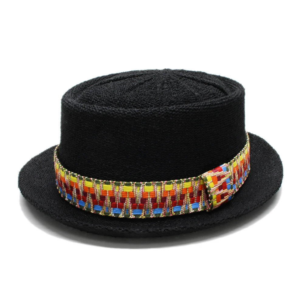 

LUCKYLIANJI Women's Men's Unisex's Polyester Dome Flat Cap Sun Beach Jazz Pork-pie Hat Vintage Braided Band (56-58cm)