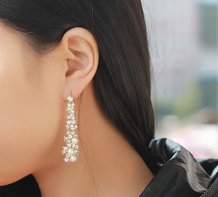 Корейская мода, преувеличенный атмосферный водопад, длинный участок, имитация жемчуга, серьги, не просвечиваются, клипсы для ушей|clip earrings long|long clip earringslong earrings clip | АлиЭкспресс