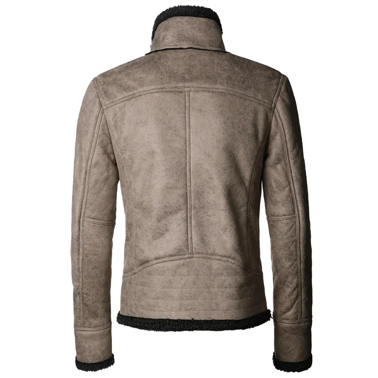 Осенняя винтажная кожаная мужская куртка с шерстяной подкладкой, мужская теплая куртка с меховым воротником, Мужская короткая куртка из искусственной кожи